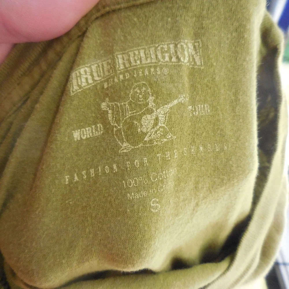 True Religion Mens Olive Green Graphic T-Shirt Mythological Print Small